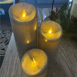Luminara Silver Flameless Candle Trio with remote in original box.